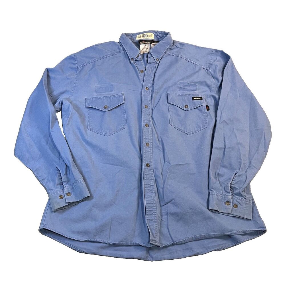 Workrite FR Shirt Mens 2XL Regular Blue Westex UltraSoft Button Down Pockets